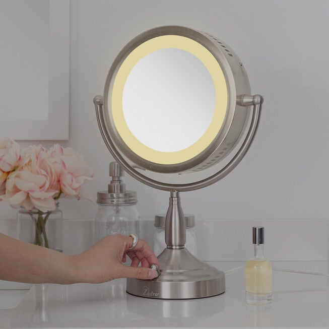 Round Dual-Sided Lighted Vanity Mirror 8X/1X, , alternate image number 2