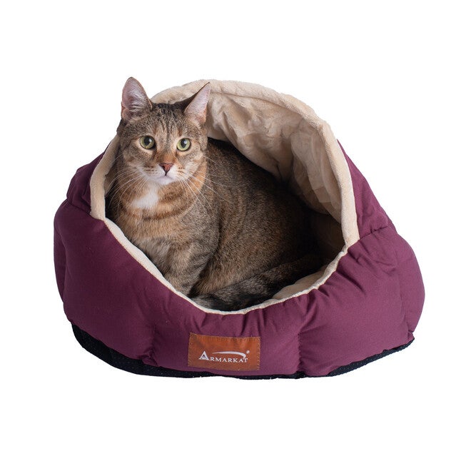 Cat Bed, Small Dog Pet Bed, BURGUNDY BEIGE, hi-res image number null