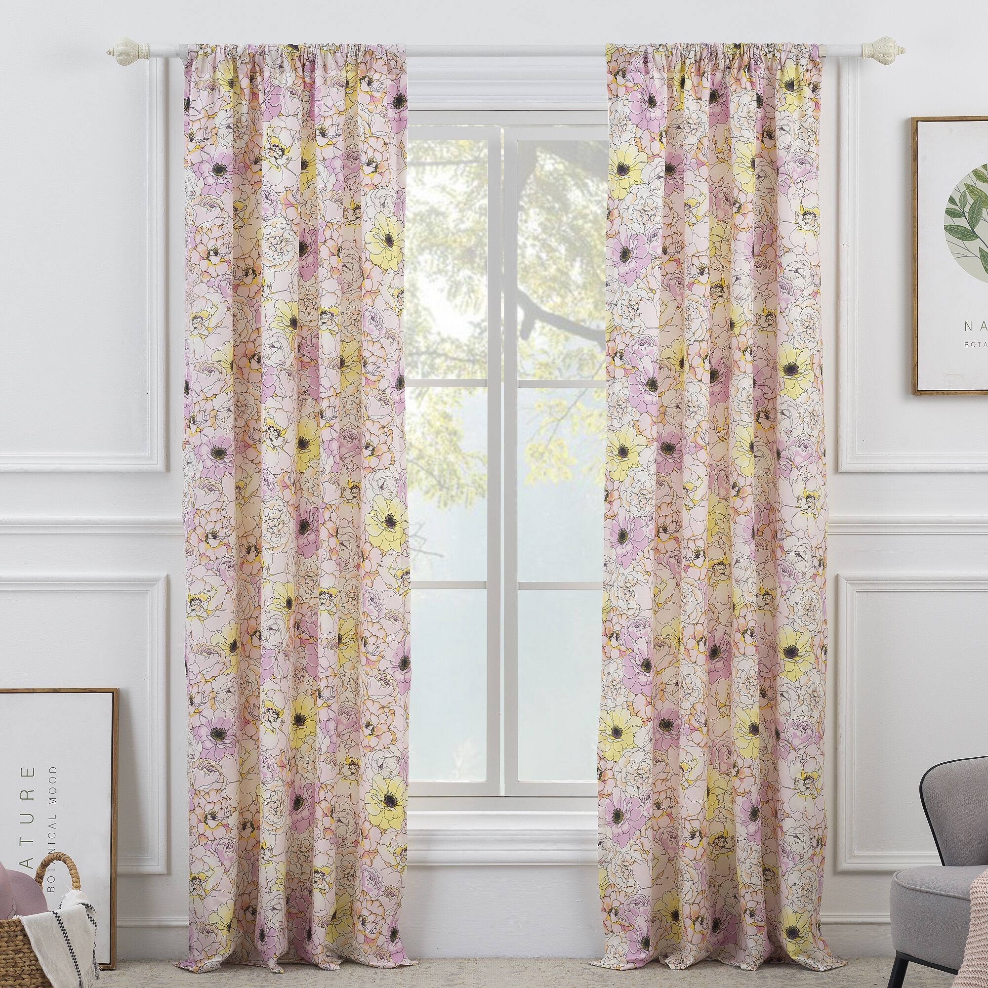 Misty Bloom Window Curtain Panels, Set of 2, 84 inches, PINK, alternate image number 2
