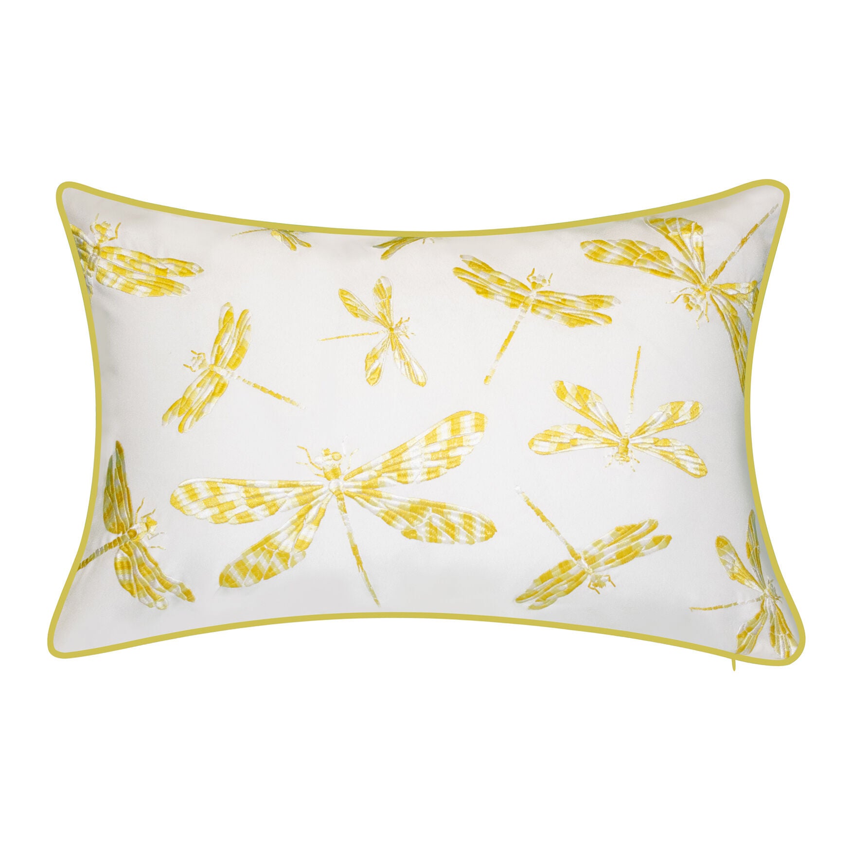Indoor & Outdoor Embroidered Dragonflies Decorative Pillow, CITRON WHITE, hi-res image number 0