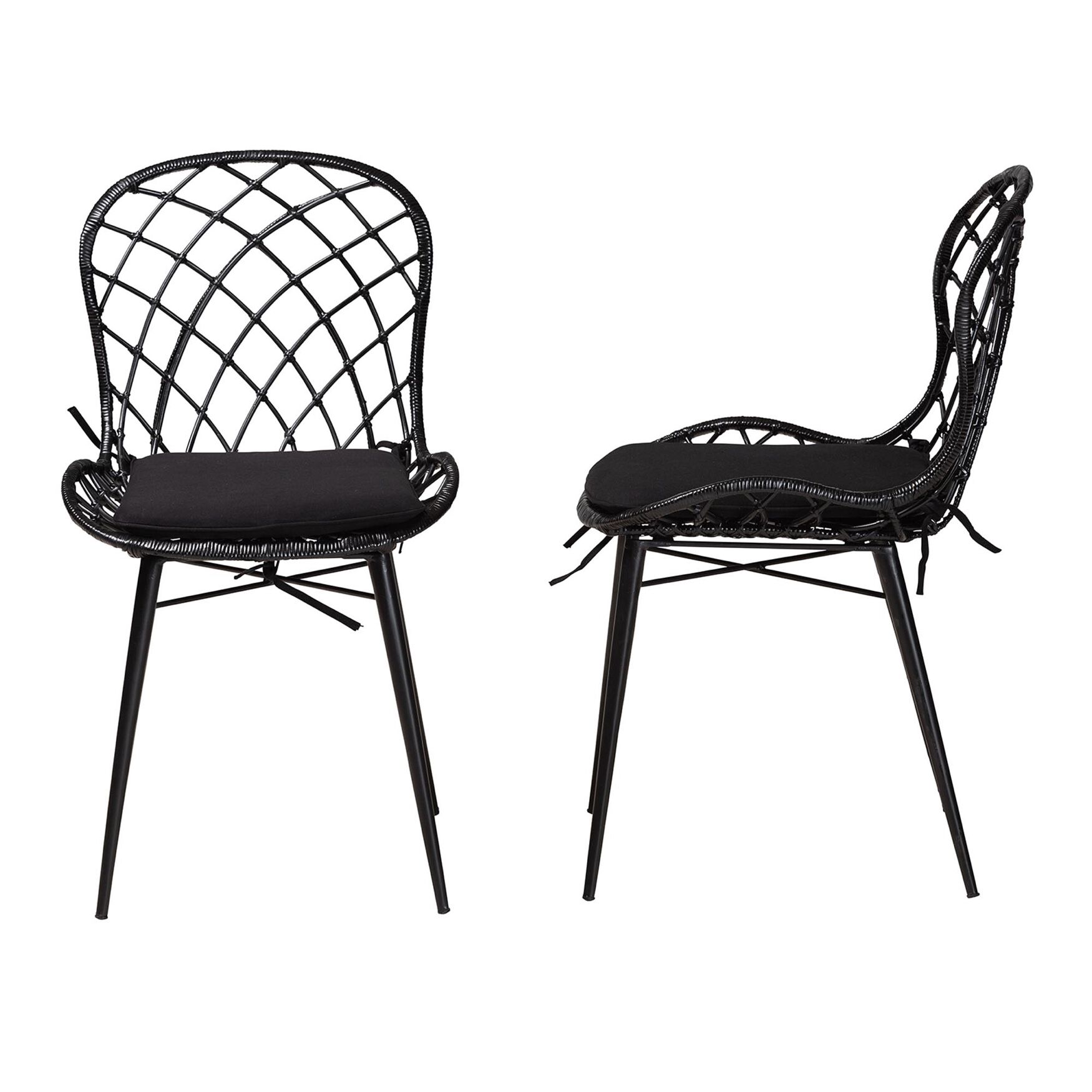 Sabelle Modern Bohemian Black Finished Rattan And Metal Dining Chair, , alternate image number 2