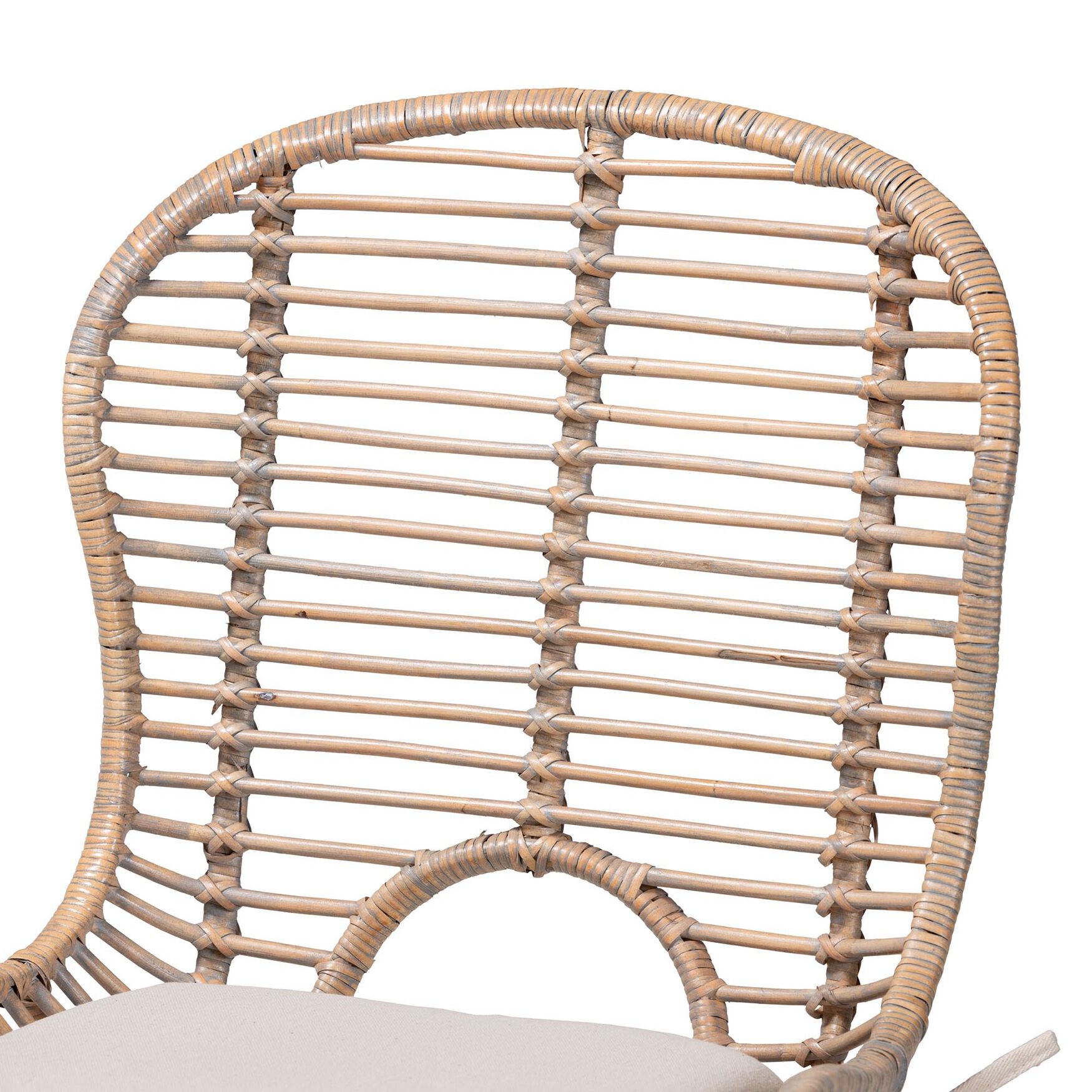 Brenna Modern Bohemian Greywashed Rattan And Black Metal Dining Chair, , alternate image number 3