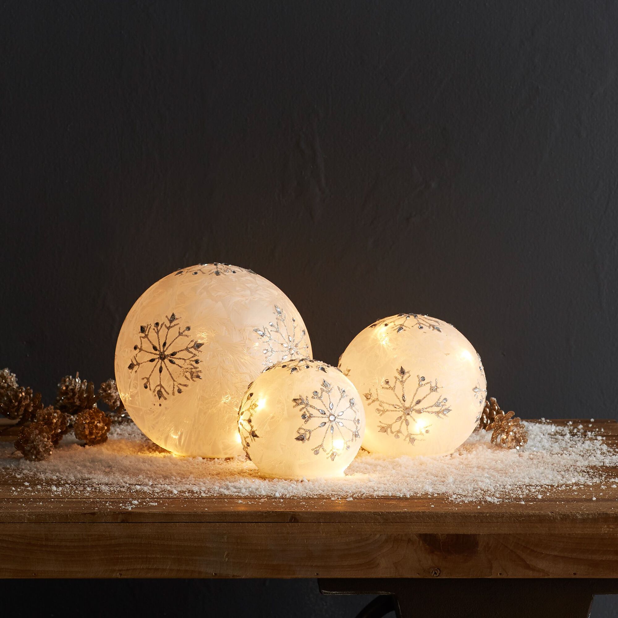 LED Frosted Snowflake Jewel Globe (Set of 3), WHITE SILVER, alternate image number 3