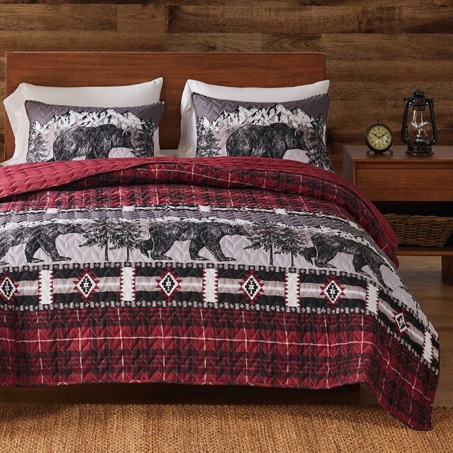 Timberline Quilt And Pillow Sham Set, RED, hi-res image number 0