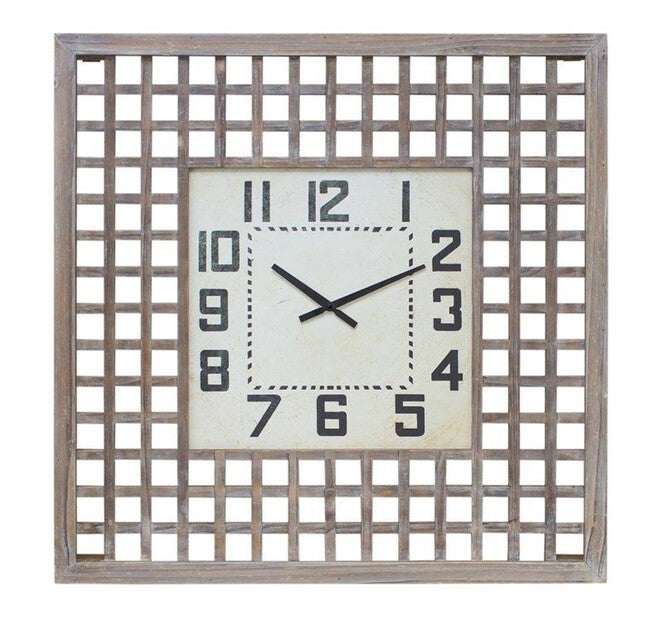 Lattice Wood Wall Clock 29.5 inchesSQ, BEIGE, hi-res image number 0