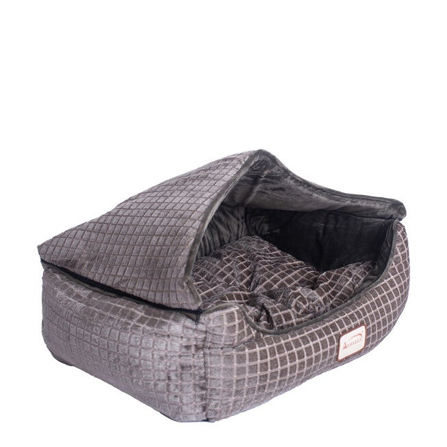 Cuddle Cave Cat Bed With Detachable & Collasible Zipper Top, Removable Cushion Mat, Bronze & Silver, , alternate image number null