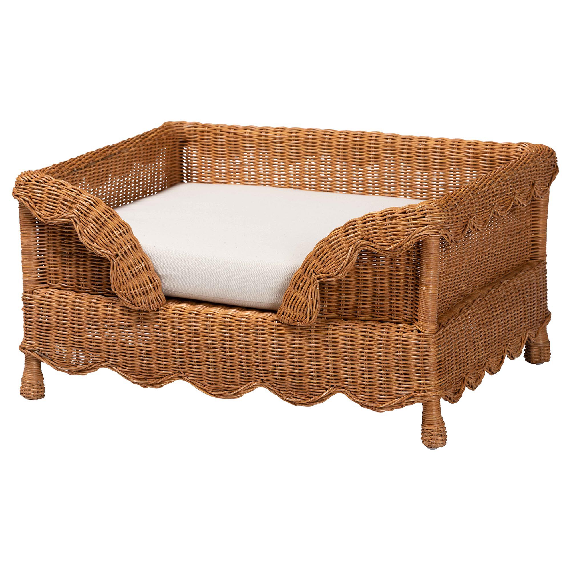 Papina Natural Rattan Pet Bed with Scalloped Sides, 31.5 inches, HONEY, alternate image number 1