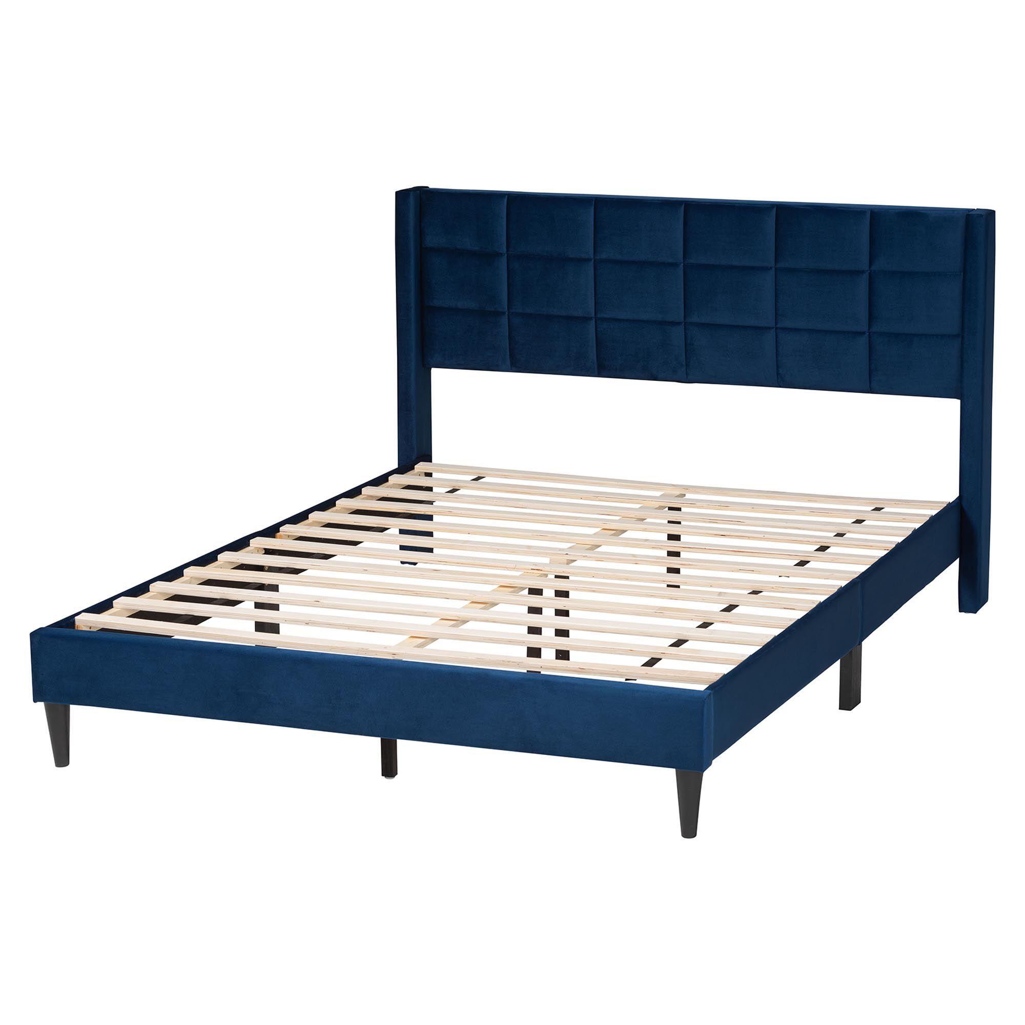 Payne Modern Glam Grey Velvet and Dark Brown Wood Queen Bed, NAVY, alternate image number 3