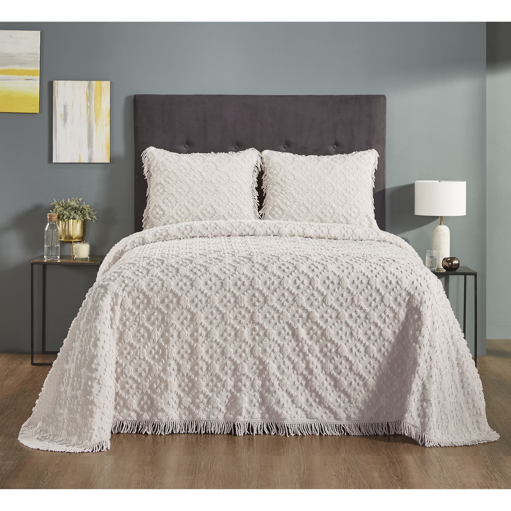 Charleston Collection 100% Cotton Geometric & Diamond Bedspread Set, IVORY, hi-res image number 0