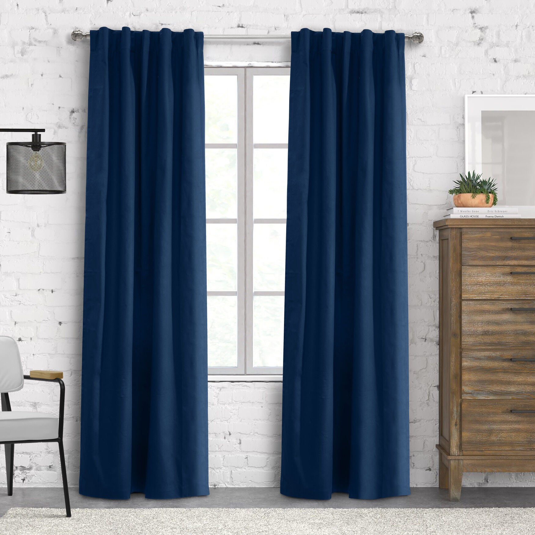 Weathermate Topsions Room Darkening Curtain Panel Pair, NAVY, hi-res image number 0