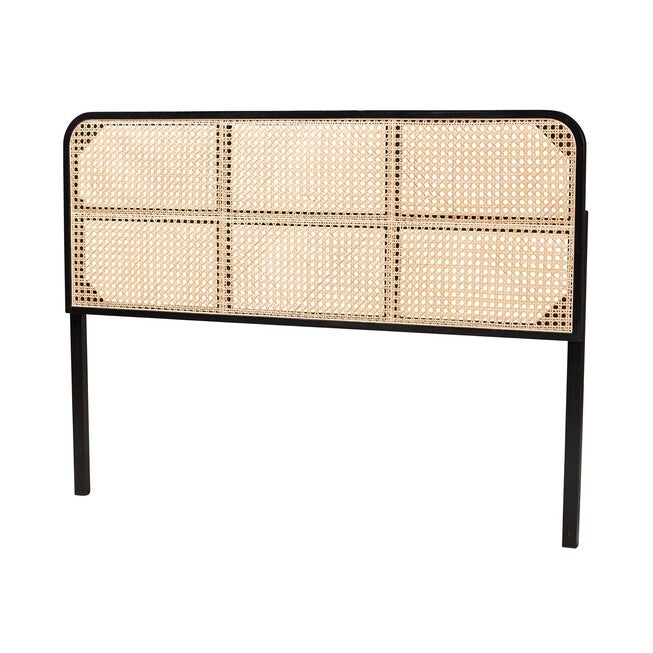 Lainer Modern Bohemian Bamboo Queen Size Headboard, BLACK NATURAL RATTAN, hi-res image number null