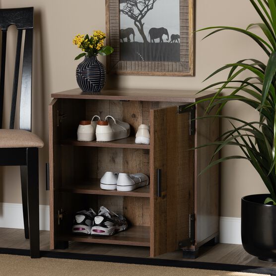 Cyrille Farmhouse Rustic Wood 2-Door Shoe Cabinet Furniture, , alternate image number null