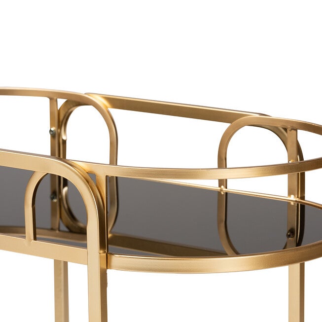 Leighton Contemporary Glam and Luxe Gold Metal and Tempered Glass 2-Tier Wine Cart, GOLD, alternate image number 4