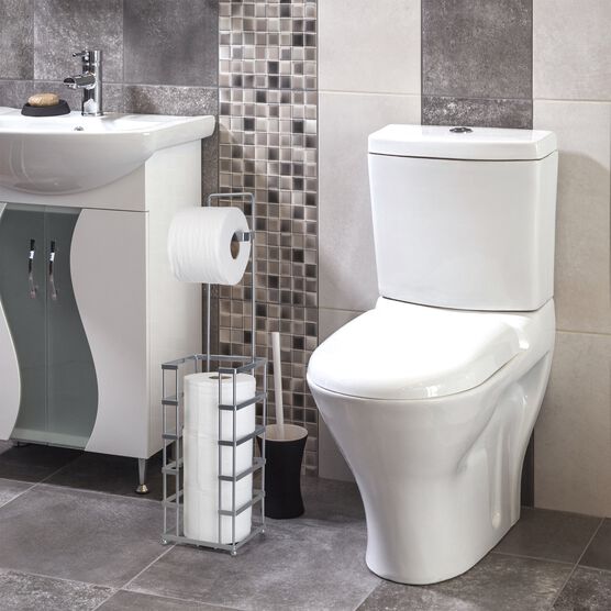 Free Standing Toilet Paper Reserve With Dispenser/Hook For Bathroo, Hold 4 Tissue Rolls, Chrome Finish W/Hk Echrome, , alternate image number null