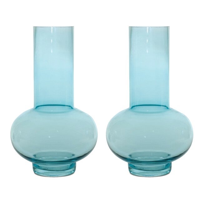 Vase (Set of 2) 7 inchesD x 11.75 inchesH Glass, BLUE, alternate image number 1