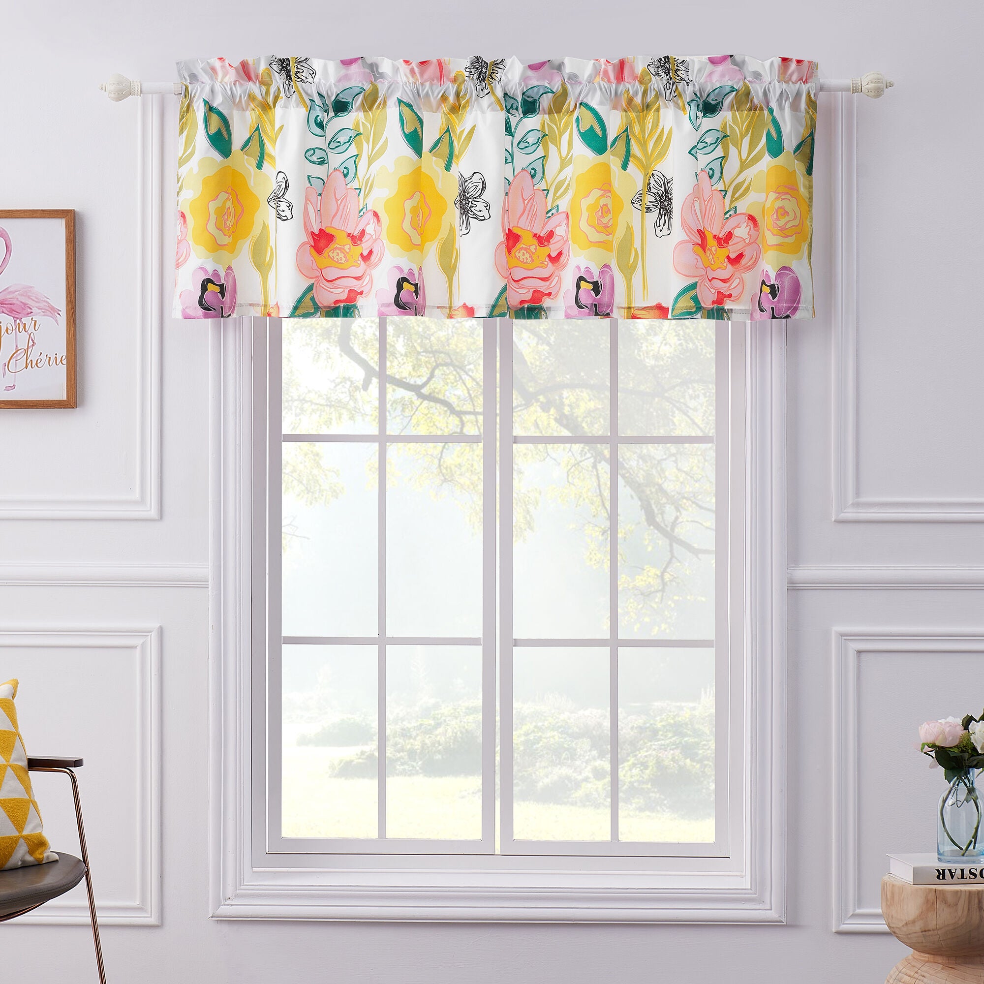 Watercolor Dream Window Treatment Valance Curtains, White, WHITE, alternate image number 2