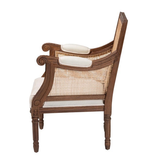 Desmond Traditional French Beige Fabric And Dark Brown Finished Wood Accent Chair, , alternate image number null