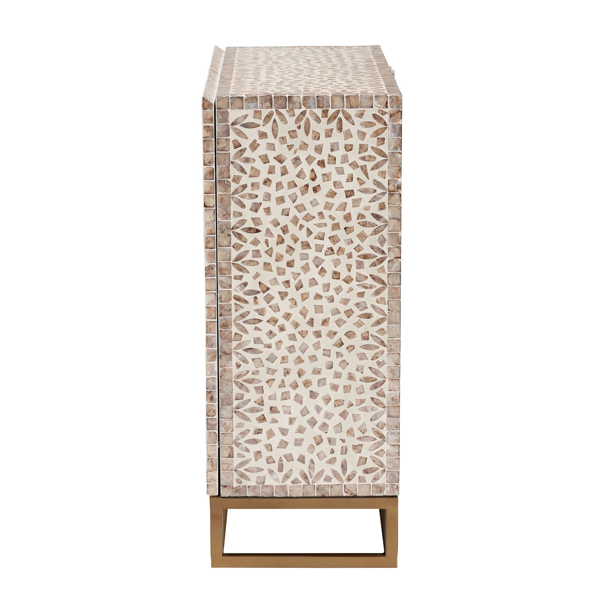 Ercilia Modern Bohemian White and Rustic Brown Mother of Pearl Storage Cabinet, WHITE, alternate image number 5