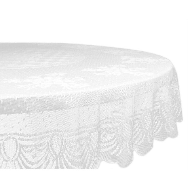 White Floral Polyester Lace Round Tablecloth, WHITE, hi-res image number 0