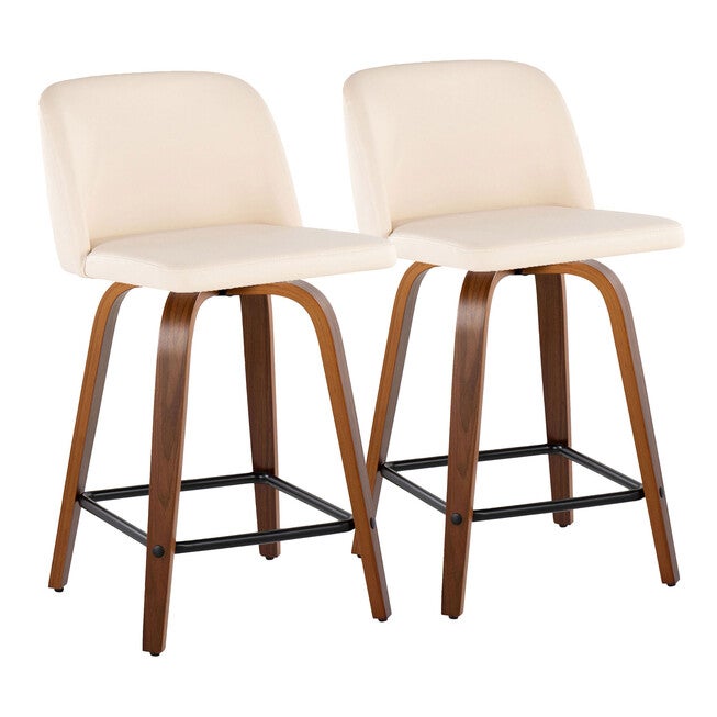 Toriano 24 inches Mid-Century Counter Stool - Set Of 2, WALNUT CREAM BLACK, hi-res image number 0