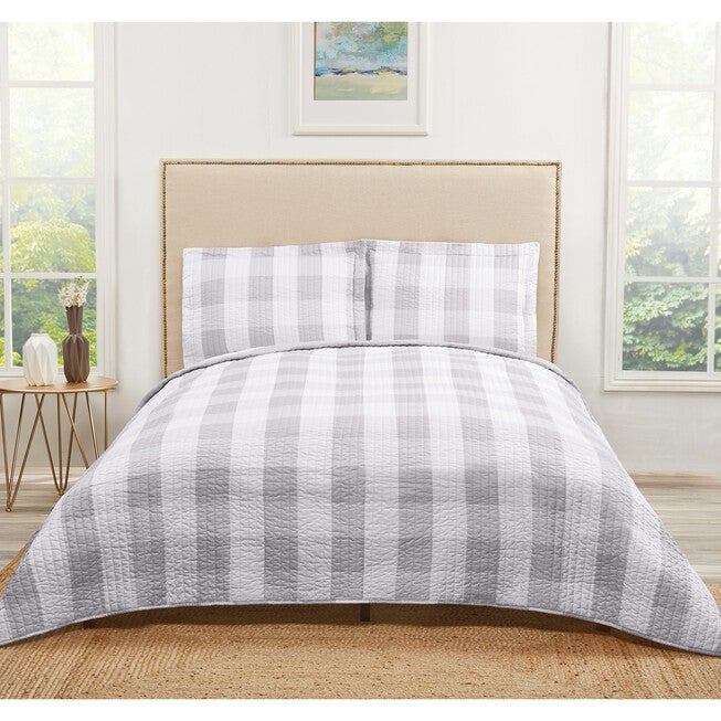 Everyday Buffalo Plaid Quilt Set, GREY WHITE, hi-res image number 0