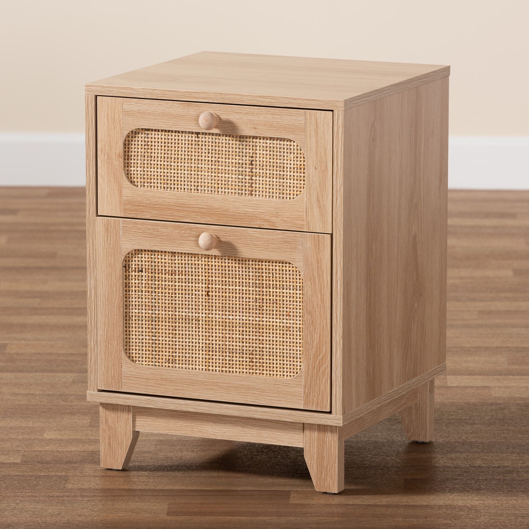 Elsbeth Mid-Century Modern Light Brown Finished Wood And Natural Rattan 1-Drawer End Table, , alternate image number 8