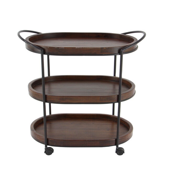 Brown Pine and Metal Traditional Bar Cart, 30x25x16, , on-hover image number null