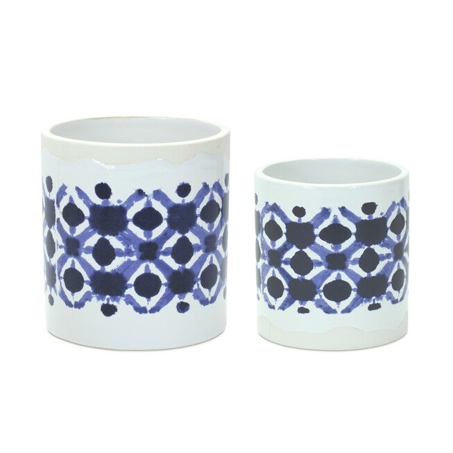 Pot (Set of 2) 4.5 inchesD x 5 inchesH, 5.5 inchesD x 6 inchesH Ceramic, WHITE/BLUE, hi-res image number null