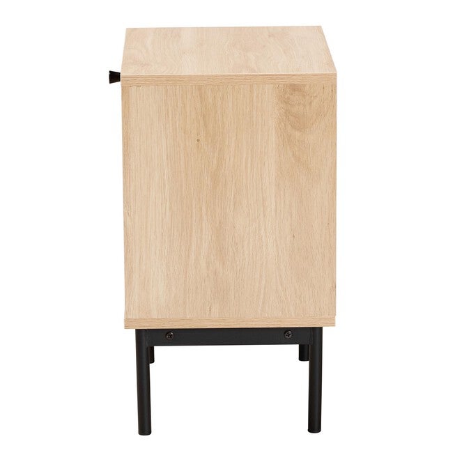 Sherwin Mid-Century Modern Light Brown And Black 1-Drawer End Table With Woven Rattan Accent, , alternate image number 3