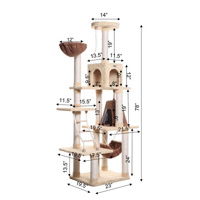 Real Wood 78 inches Cat Climber Play House Ffurniture With Playhouse, Lounge Basket, , alternate image number 4