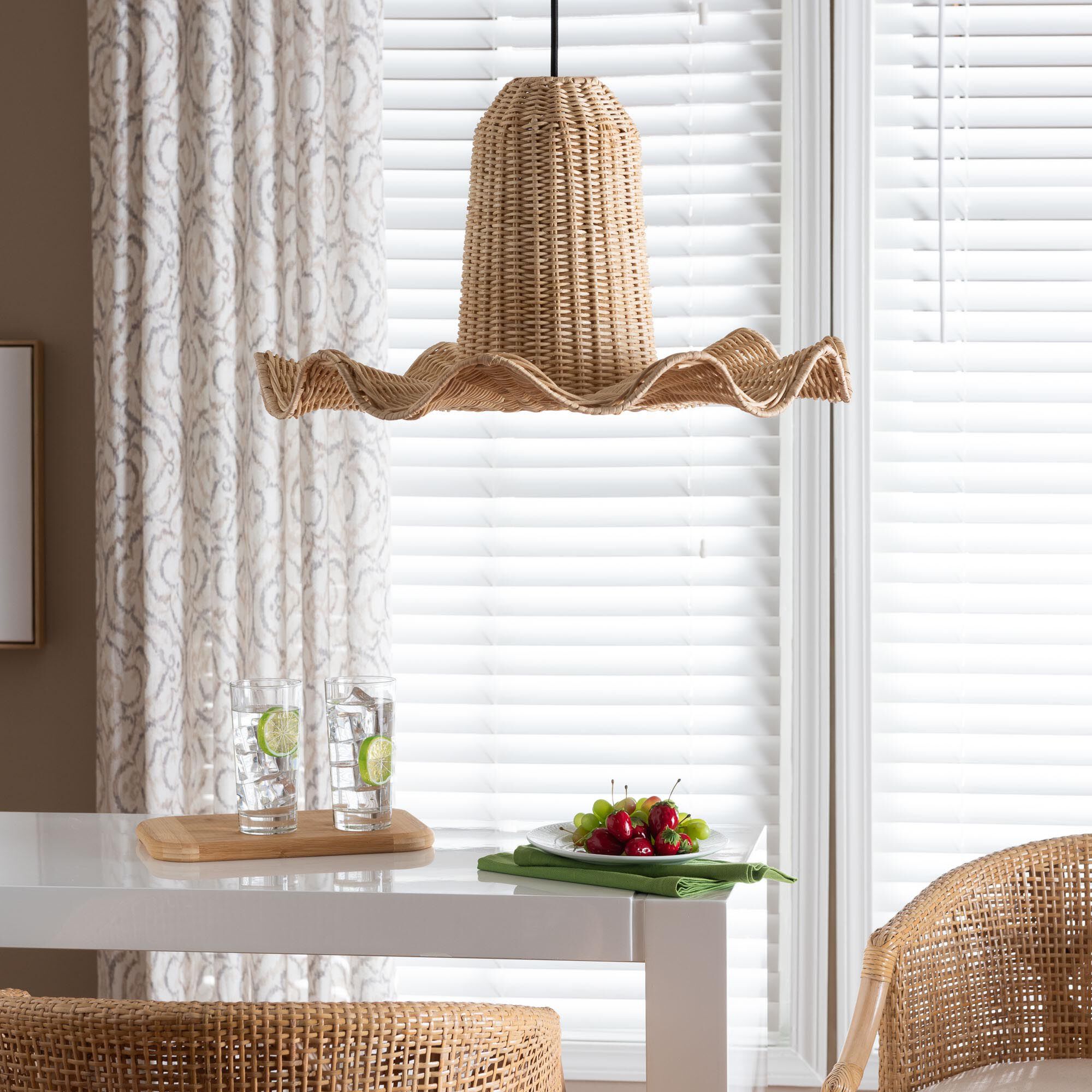 Lavada Bohemian Natural Scalloped Rattan Pendant Lampshade, NATURAL, hi-res image number 0