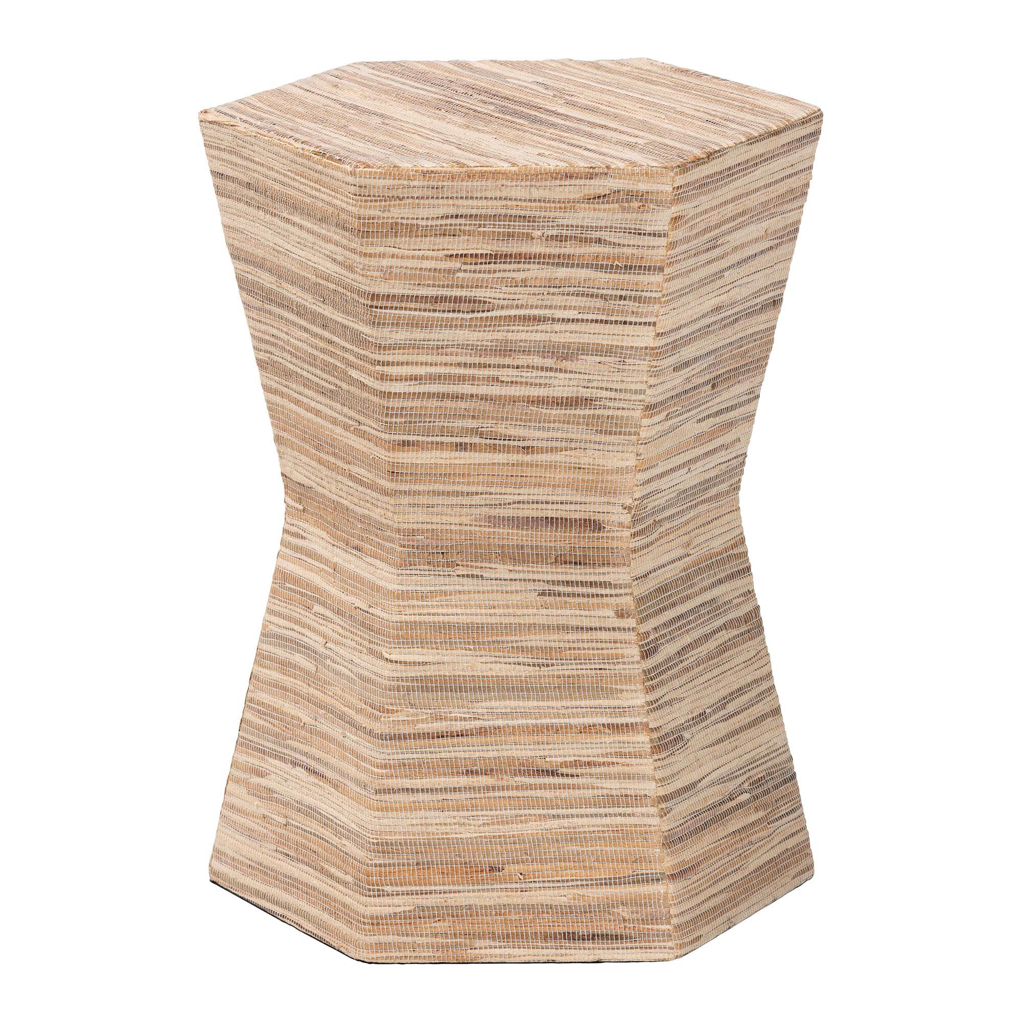 Idana Bohemian Woven Grasscloth Hourglass End Table, NATURAL, alternate image number 2