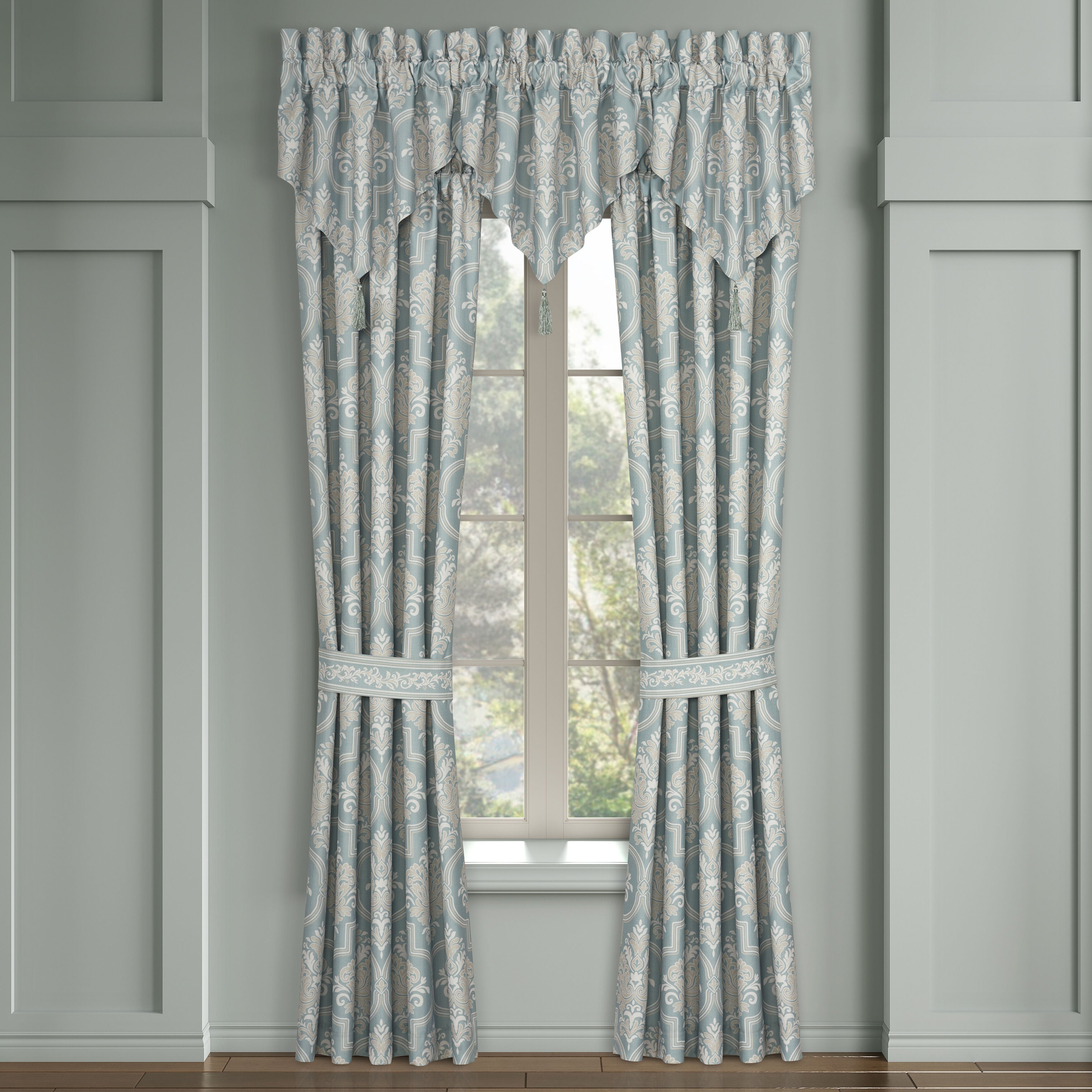 TRANQUILITY WINDOW ASCOT VALANCE, AQUA, alternate image number 1