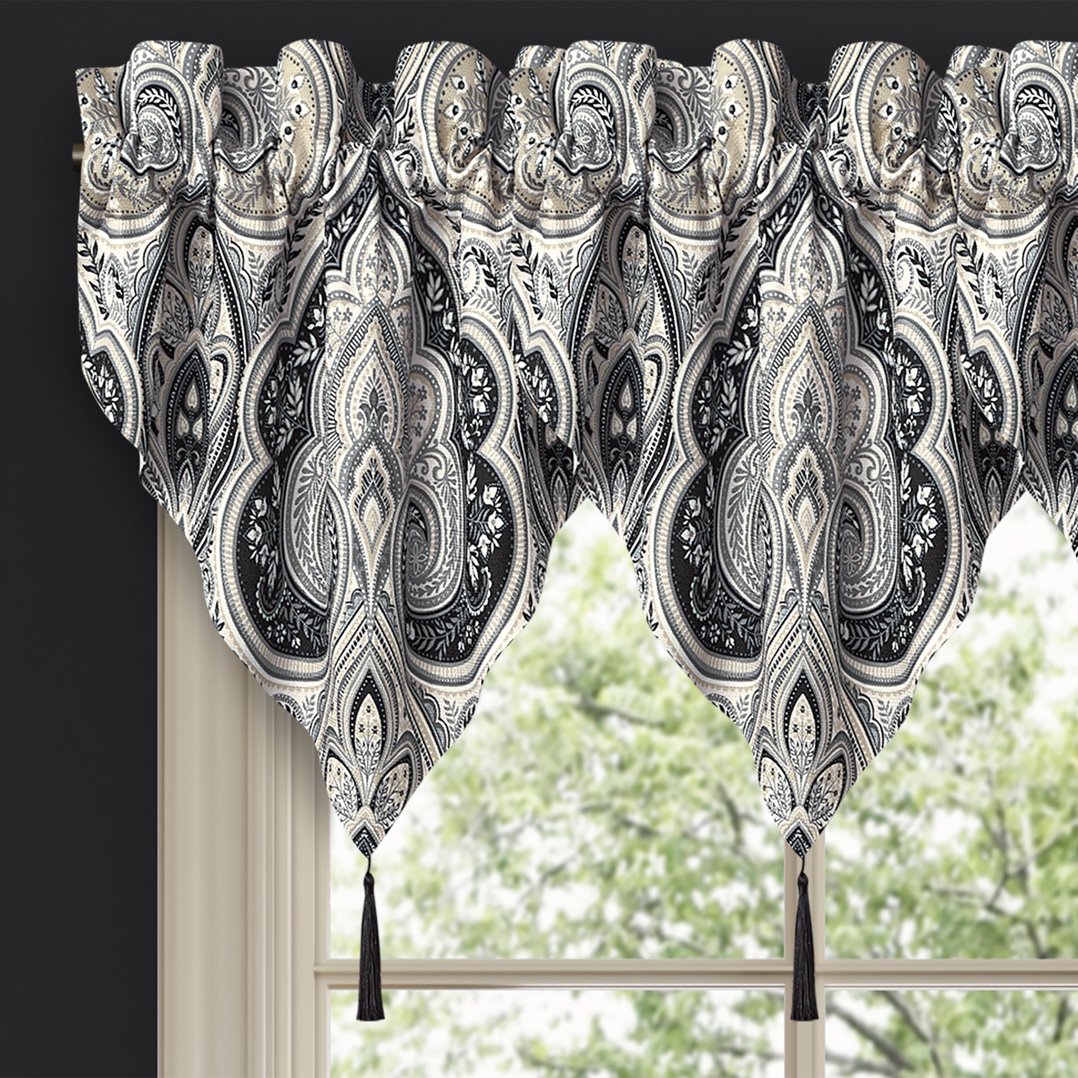 Messina Window Ascot Valance, BLACK, alternate image number 1