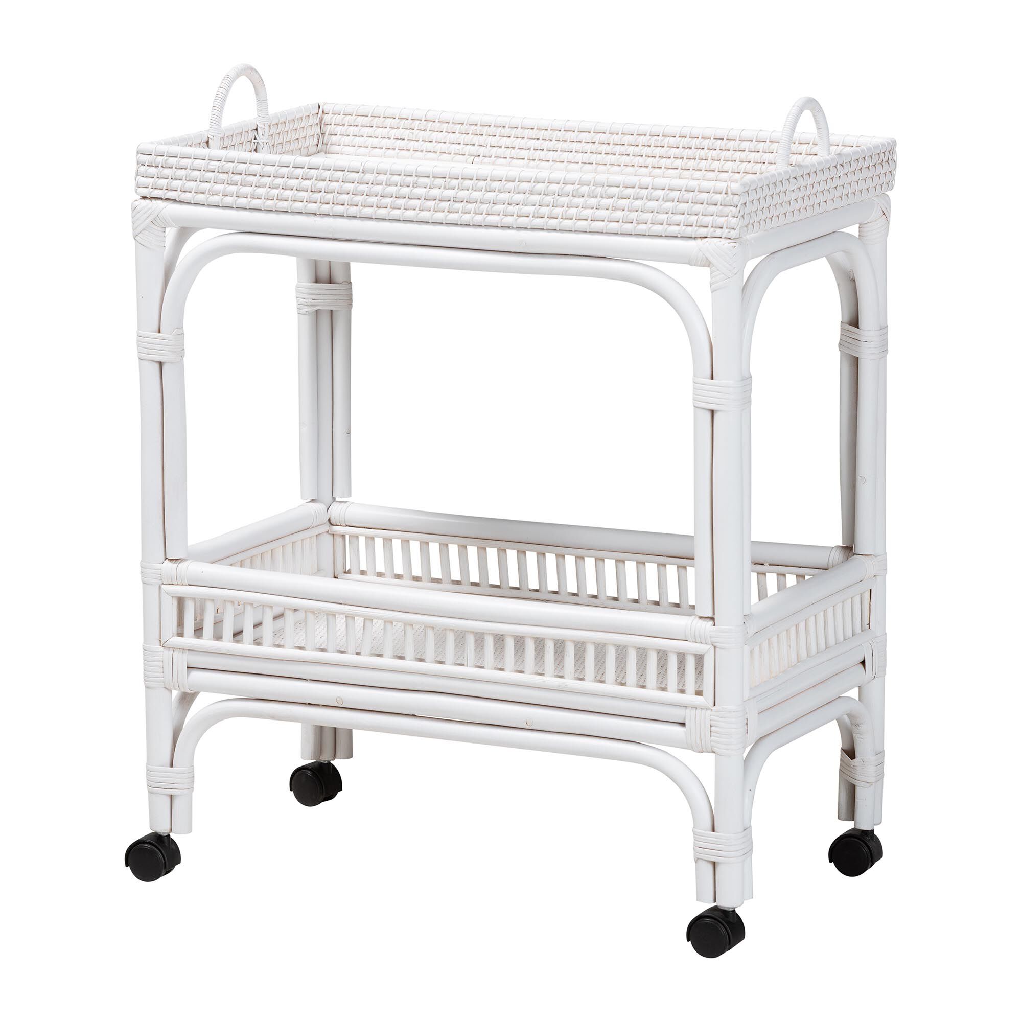 Lombok Natural Rattan Wine Cart, WHITE, alternate image number 1