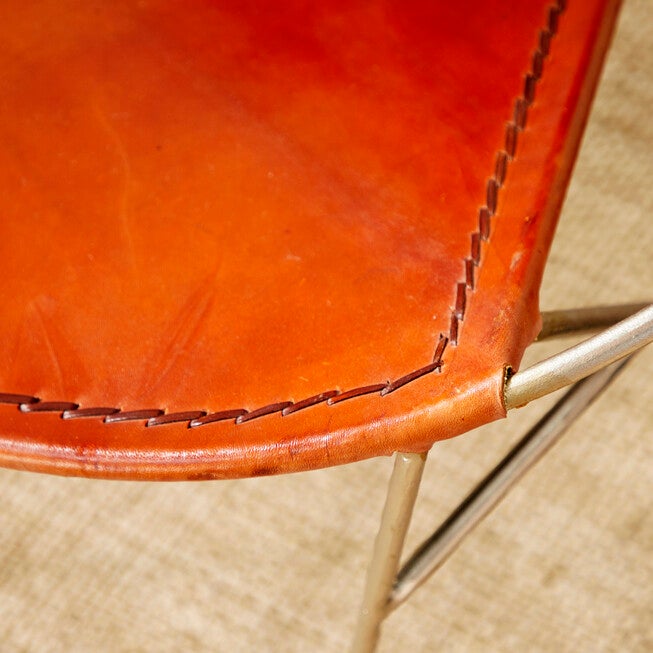 Brown Goat Leather And Iron Accent Chair Round Chair, , alternate image number null