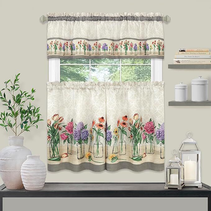 Garden Blooms Printed Tier & Valance Set, MULTI, hi-res image number 0