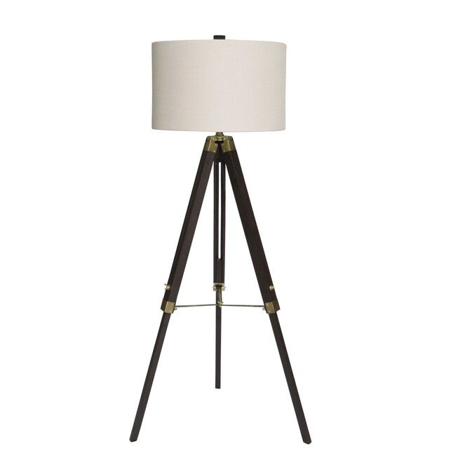 Espresso Wood & Metal 60 inches Floor Lamp, BRASS, hi-res image number 0