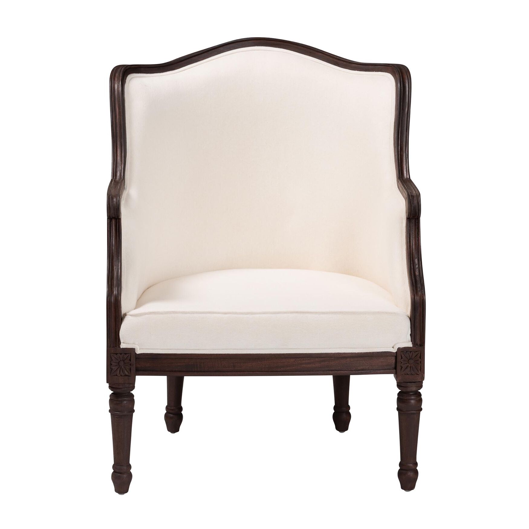 Ornella Traditional French Beige Fabric And Dark Brown Finished Wood Accent Chair, , on-hover image number 1