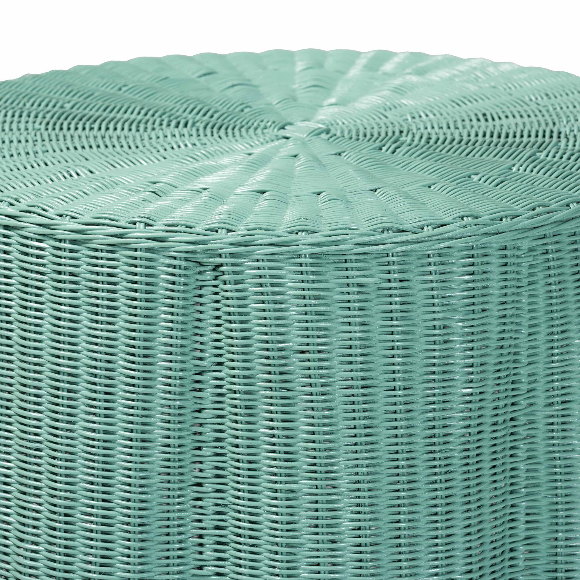 Palm Teal Green Scallop Natural Rattan Console Table, Round, TEAL GREEN, alternate image number 2