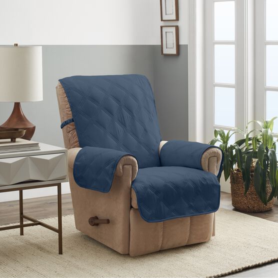 Hampton Diamond Secure Fit Recliner Furniture Cover, BLUE, hi-res image number null
