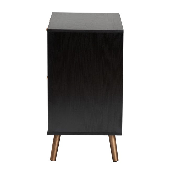 Richardson Mid-Century Transitional Two-Tone Black And Natural Brown Finished Wood 2-Drawer Storage Cabinet, , alternate image number 3