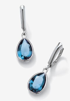 Sterling Silver Drop Earrings Pear Cut Simulated Birthstones