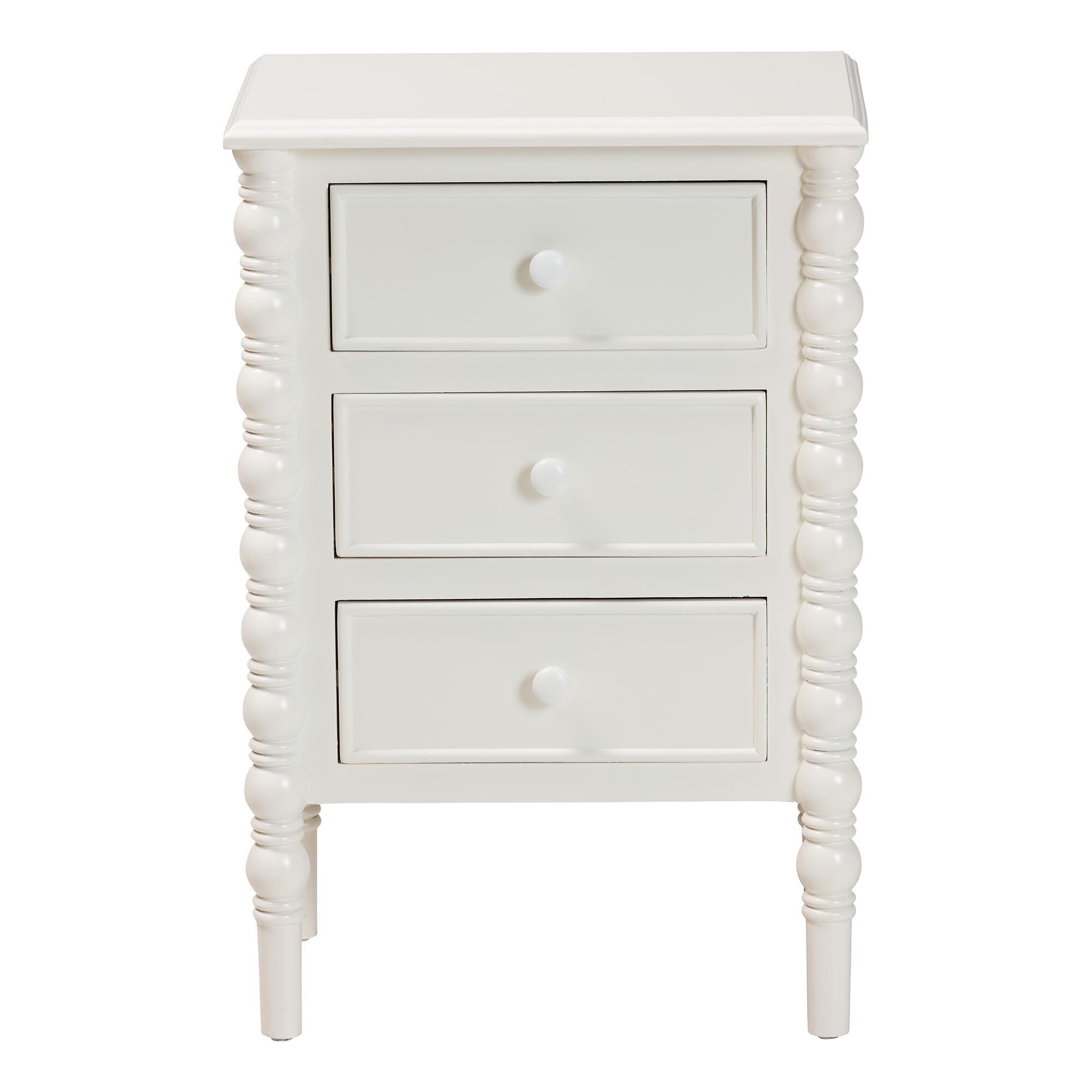 Malinda Classic White Wood 3-Drawer End Table with Spindle Legs, WHITE, alternate image number 3