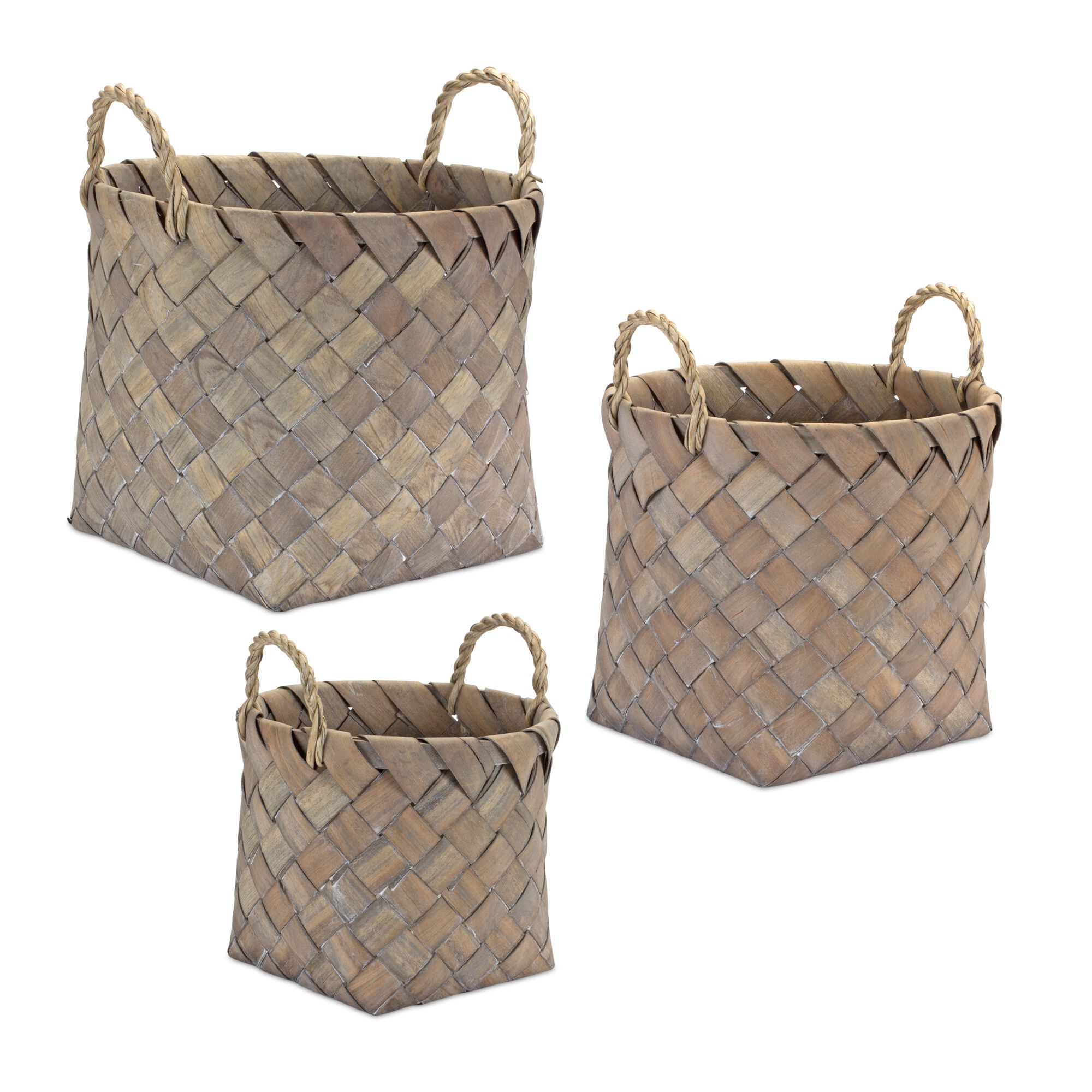 Basket (Set of 3) 9.5 inchesD x 8.5 inchesH, 12 inchesD x 10.75 inchesH, 13.5 inchesD x 11.5 inchesH Wicker, BROWN/TAN, hi-res image number 0