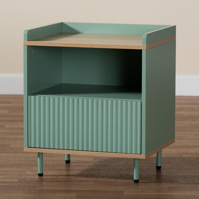 Tavita Mid-Century Modern Two-Tone Mint Green And Oak Brown Finished Wood 1-Drawer End Table, , alternate image number 8