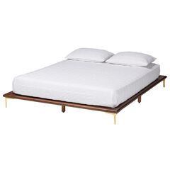 Channary Mid-Century Modern Transitional Walnut Brown Finished Wood And Gold Metal King Size Bed Fra