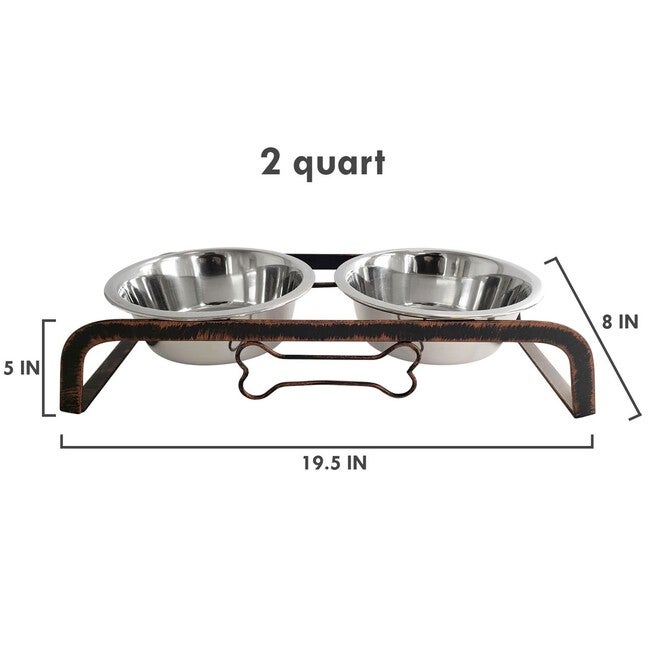 Rustic Bone Pet Dog Raised Feeder with Bowls, 2 QT, , on-hover image number 1