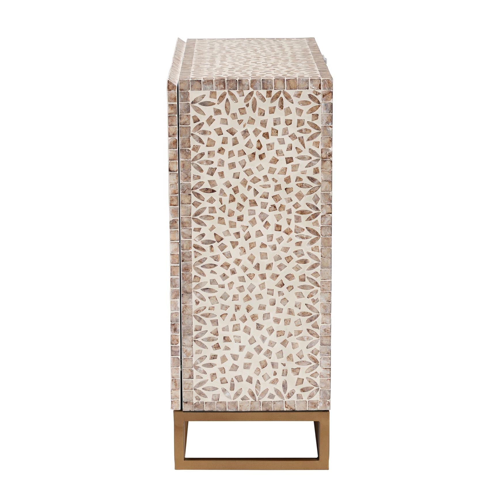 Ercilia Modern Bohemian White and Rustic Brown Mother of Pearl Storage Cabinet, , alternate image number 9