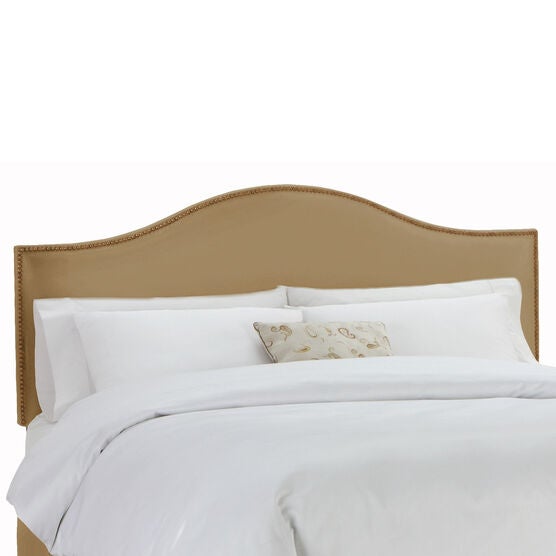 Full Size Upholstered Curved Top Nail Button Border Headboard, KHAKI, hi-res image number null